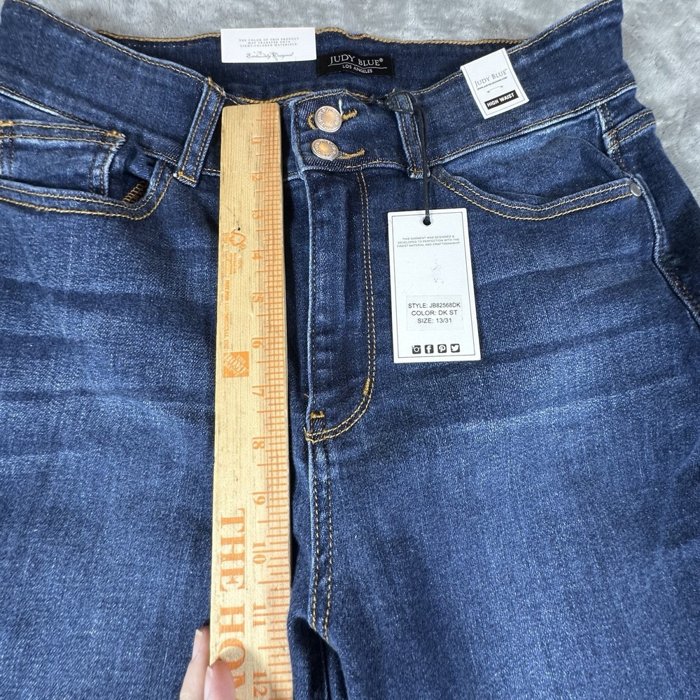 Judy Blue Boot Cut Jeans 13/31 Blue Distressed Mid Rise Frayed Hem Double Button - Picture 11 of 12